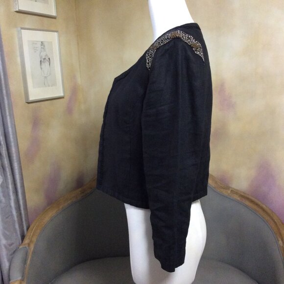 Harlowe & Graham black linen crop jacket with beaded shoulder, like new! - Picture 11 of 15
